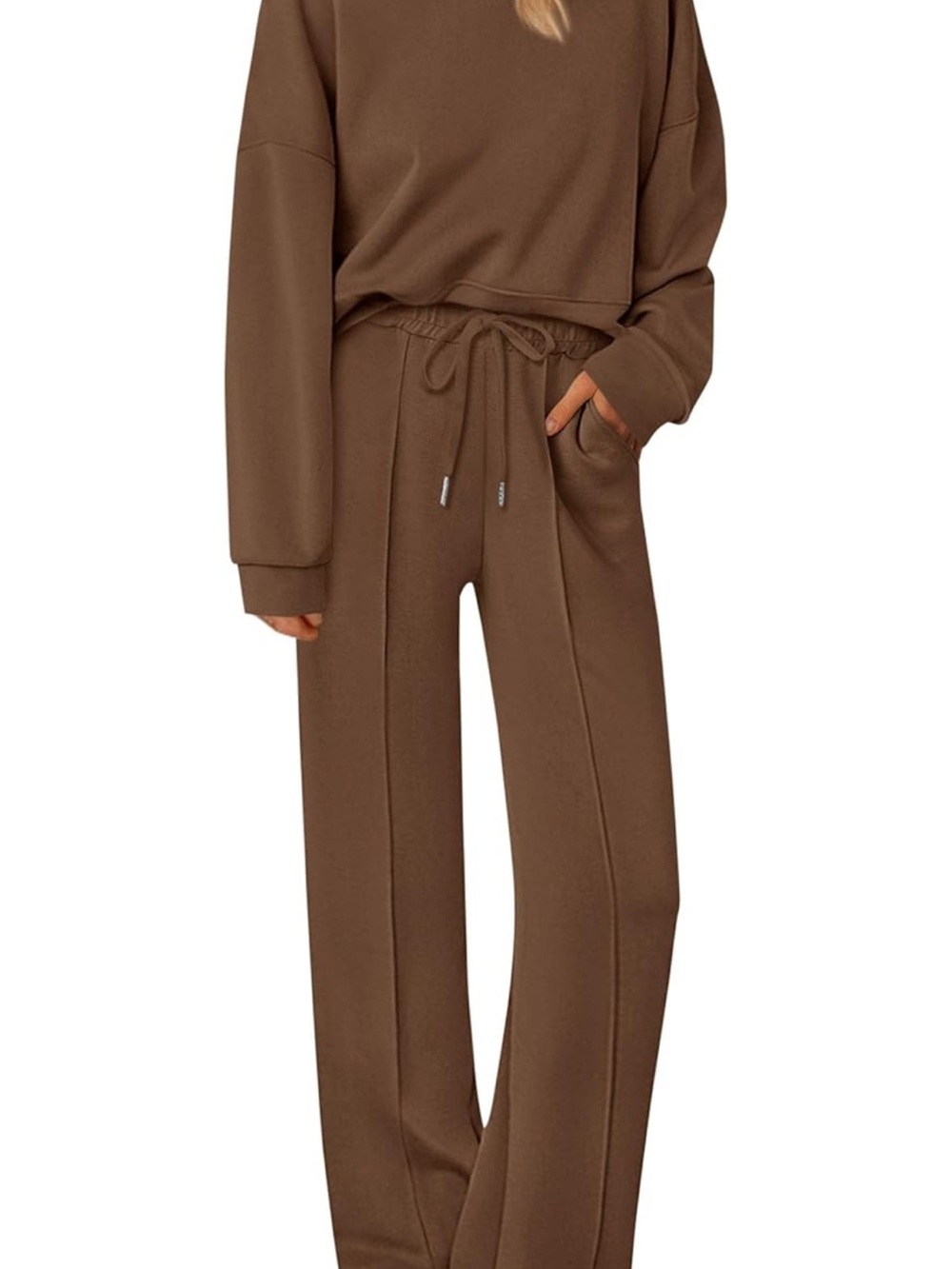 Wide-Leg Drawstring Lounge Pants - Brown